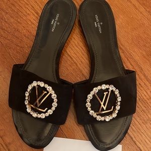 Louis Vuitton Madeleine Crystal Suede Mule Sz 39